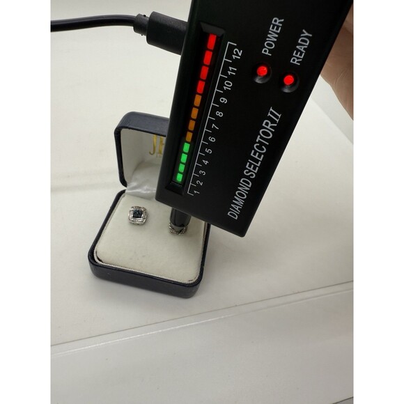 Signed JWBR 925 Sterling Silver Stud Earrings With White & Blue Diamonds New - Picture 4 of 13